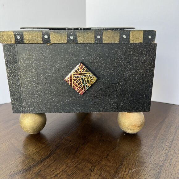 Vintage Halloween Jewelry Trinket Box, Wood, M.G.S. Art Forms 1995 Hand Painted - Picture 5 of 11